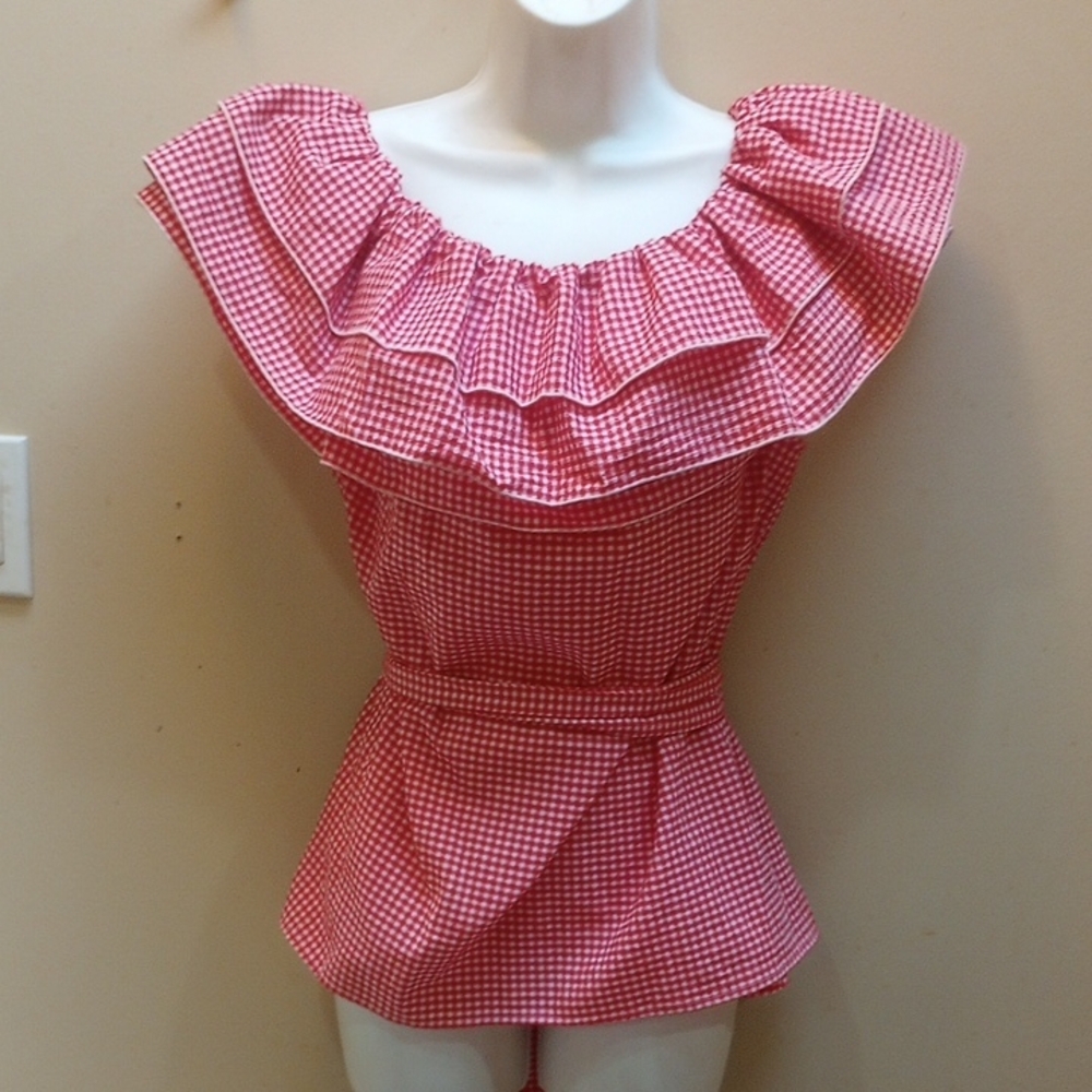 Red Gingham Ruffle Top